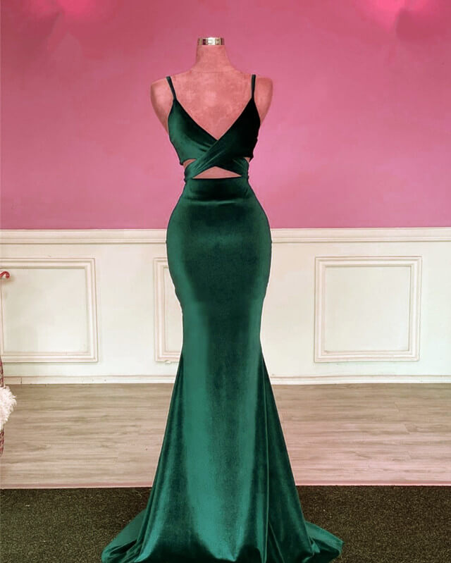 Velvet emerald sale green prom dress