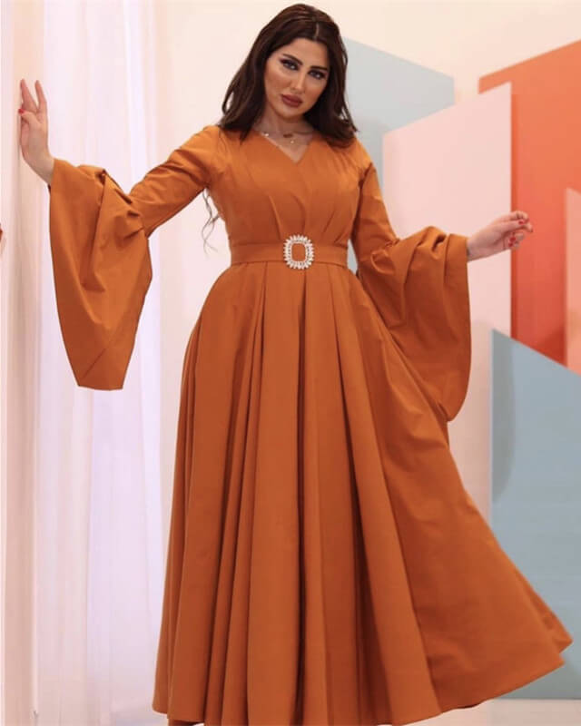 Orange Long Sleeve Maxi Dress