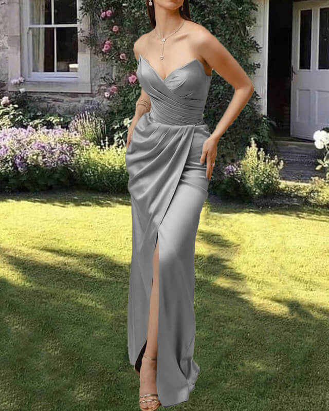 Silver silk hotsell bridesmaid dresses