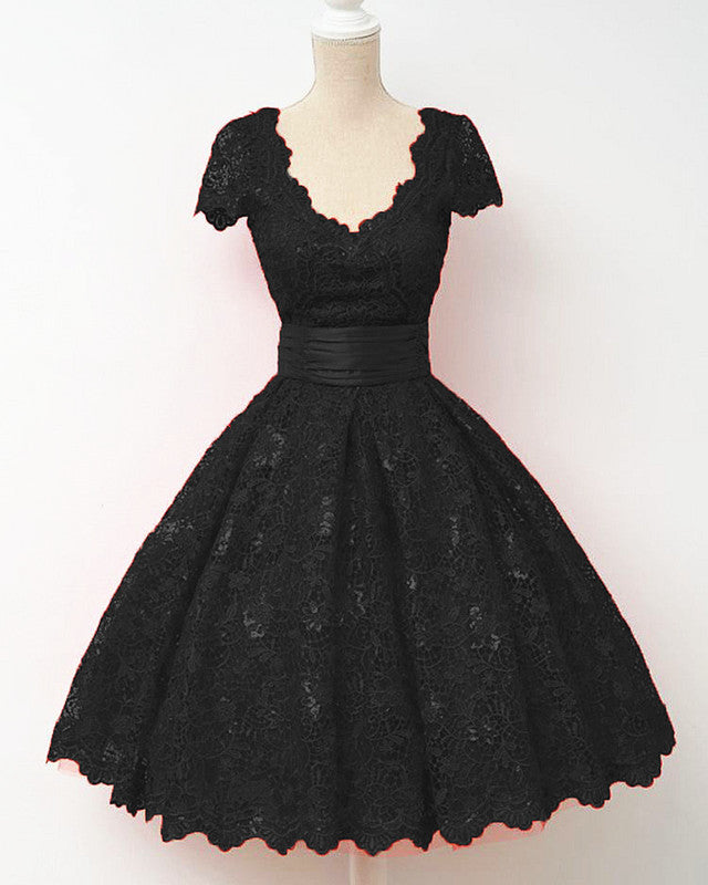 Retro Short Black Lace Formal Evening Dress