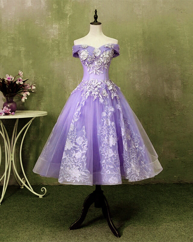 Lavender Tea Length Wedding Dress