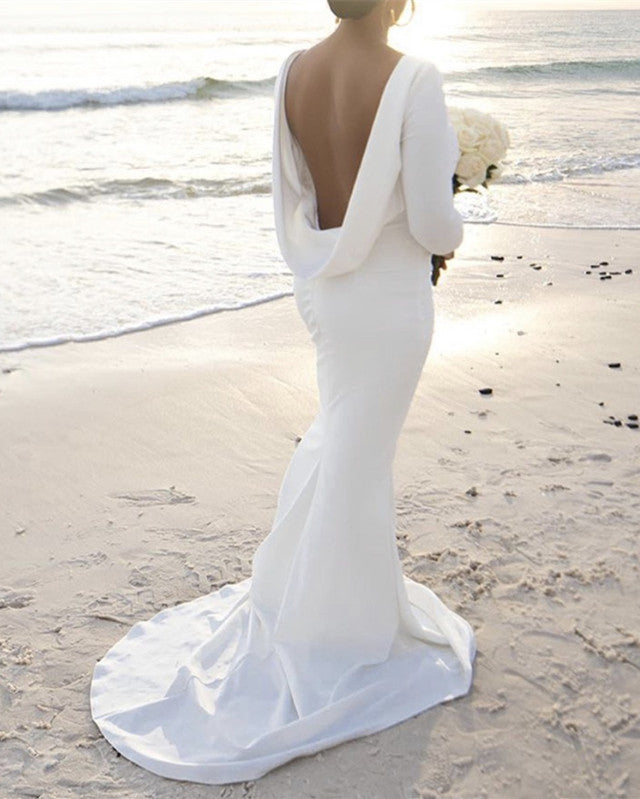 Long sleeve cowl back best sale wedding dress