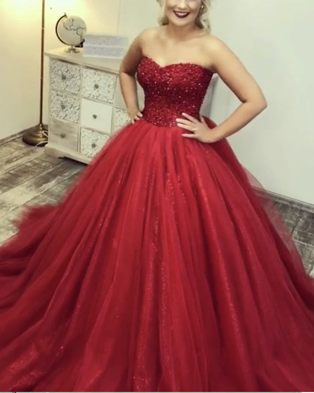 Red and Silver Tulle Prom Dresses