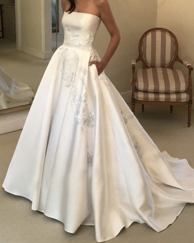 Strapless Wedding Dress Satin With Pockets – Lisposa