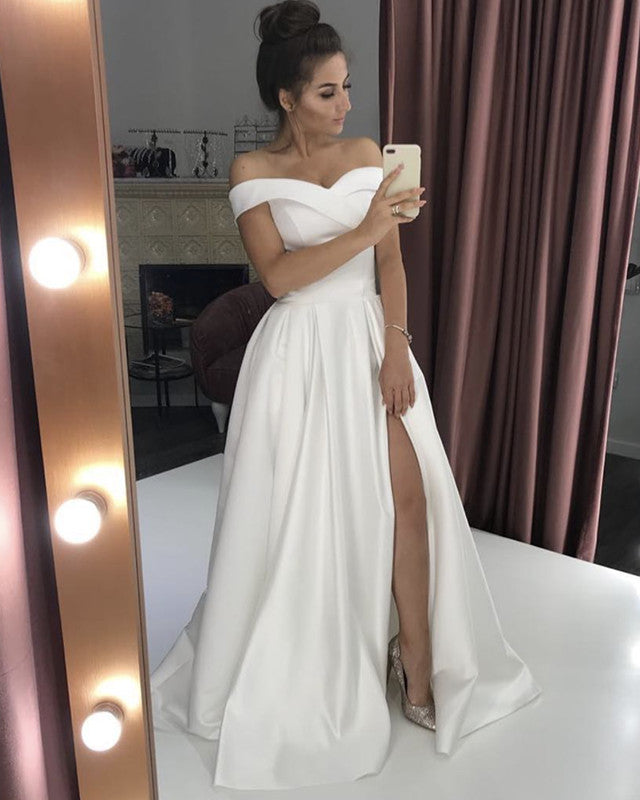 Wedding dress shop leg split