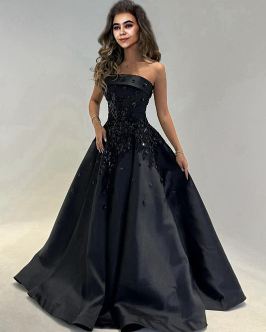 Black Satin Ball Gown