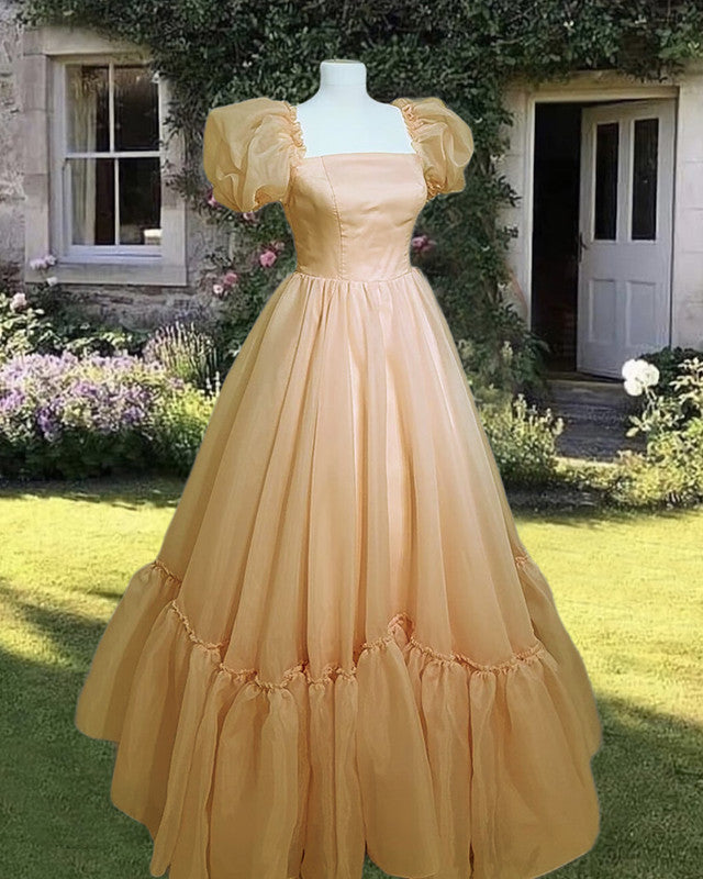 Puffy Sleeves Organza Ball Gown Dress