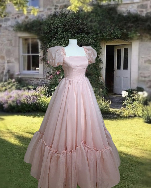 Puffy Sleeves Organza Ball Gown Dress