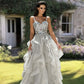 Silver Crystal Beaded V Neck Ruffle Dress