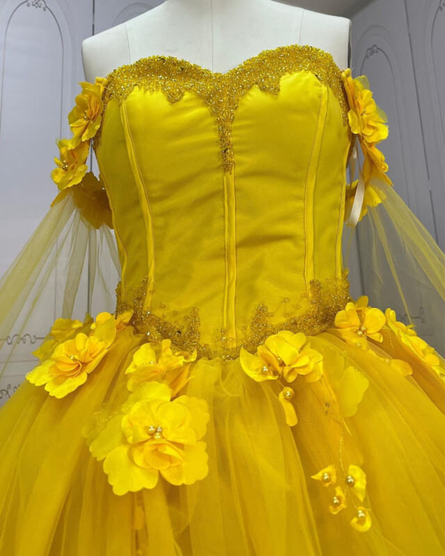 beauty and the beast yellow quinceanera dress