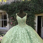 Sage Butterfly Lace Quinceanera Dress