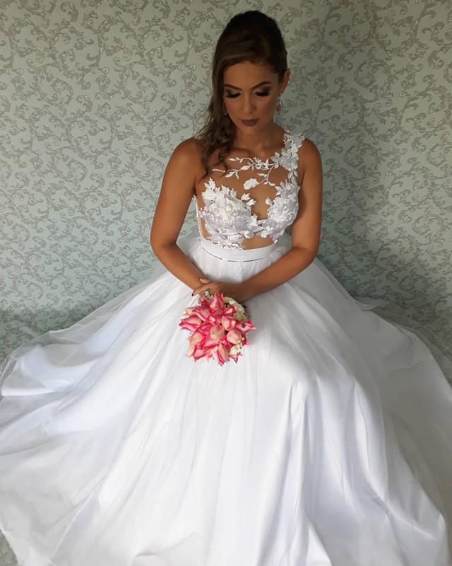 Elegant Beach Wedding Dresses Lace Embroidery Tulle Floor Length – Lisposa