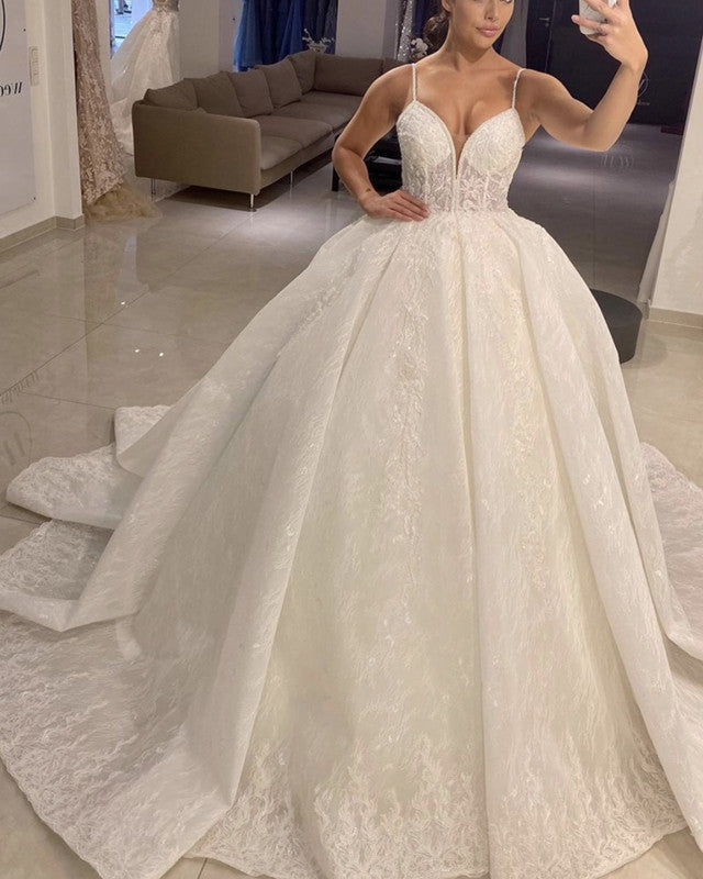 Spaghetti Strap Ball Gown Wedding Dress