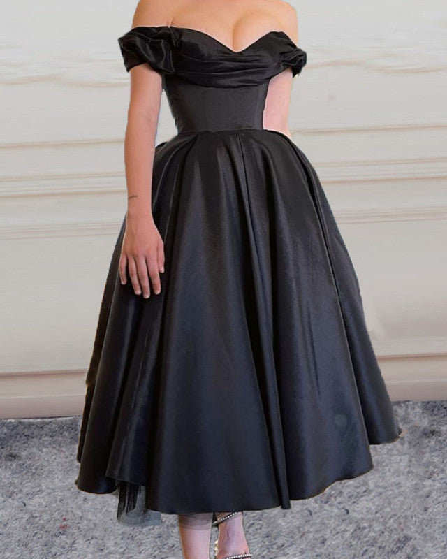 Black Satin Tea Length Dress