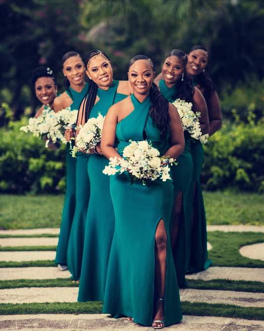 Halter Mermaid Bridesmaid Dresses Split