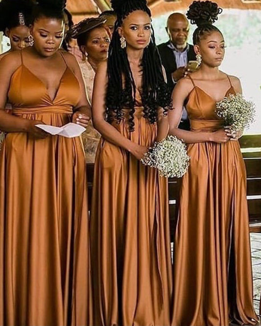 Tan Satin Bridesmaid Dresses