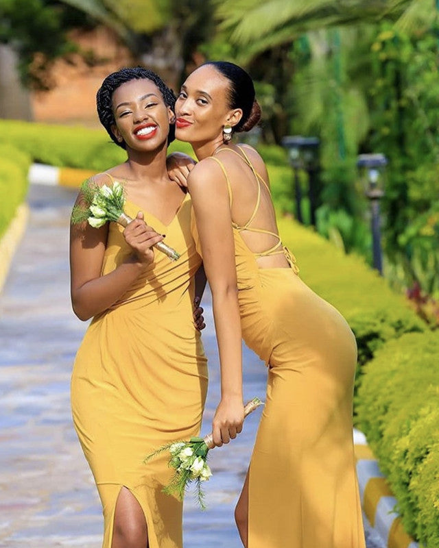 Yellow mermaid bridesmaid sales dresses