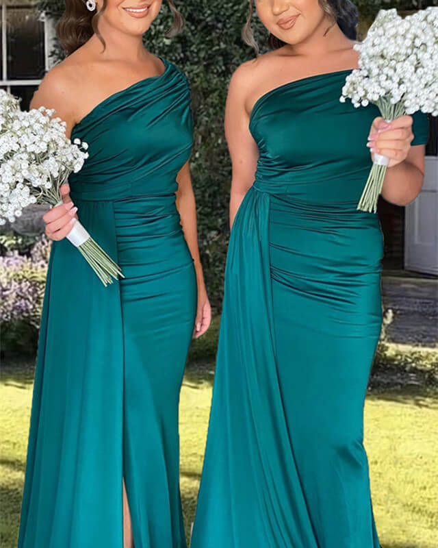 One Shoulder Teal Bridesmaid Dresses