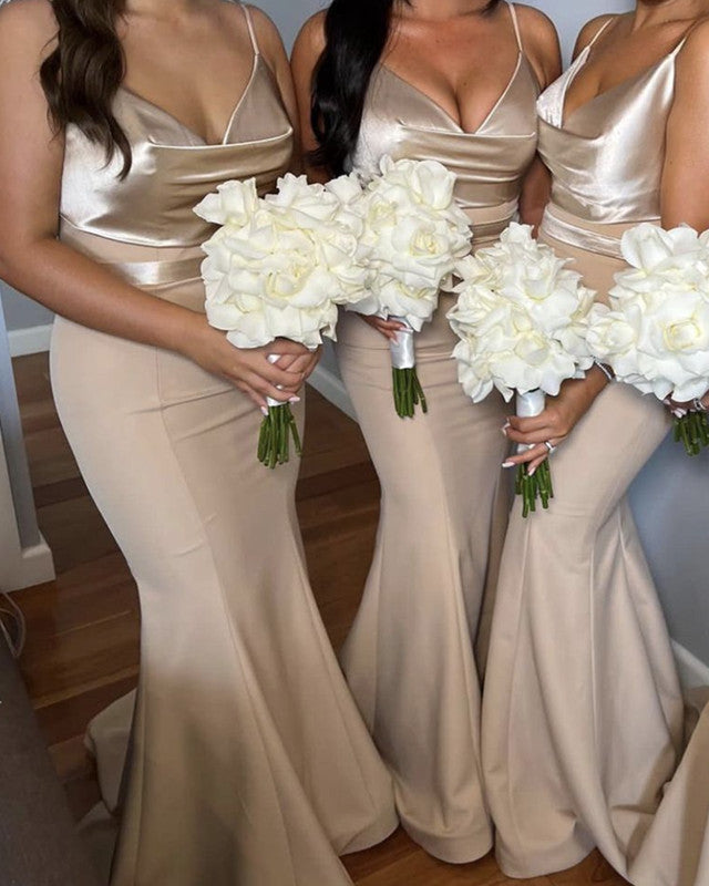 champagne bridesmaid dress cowl neck