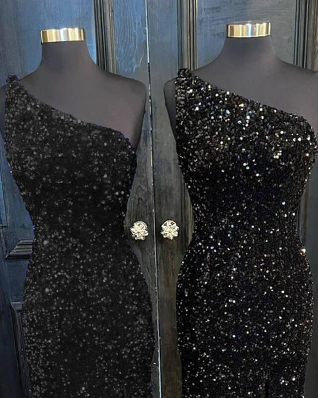 Mermaid Black Sequin Bridesmaid Dresses Off The Shoulder – Lisposa