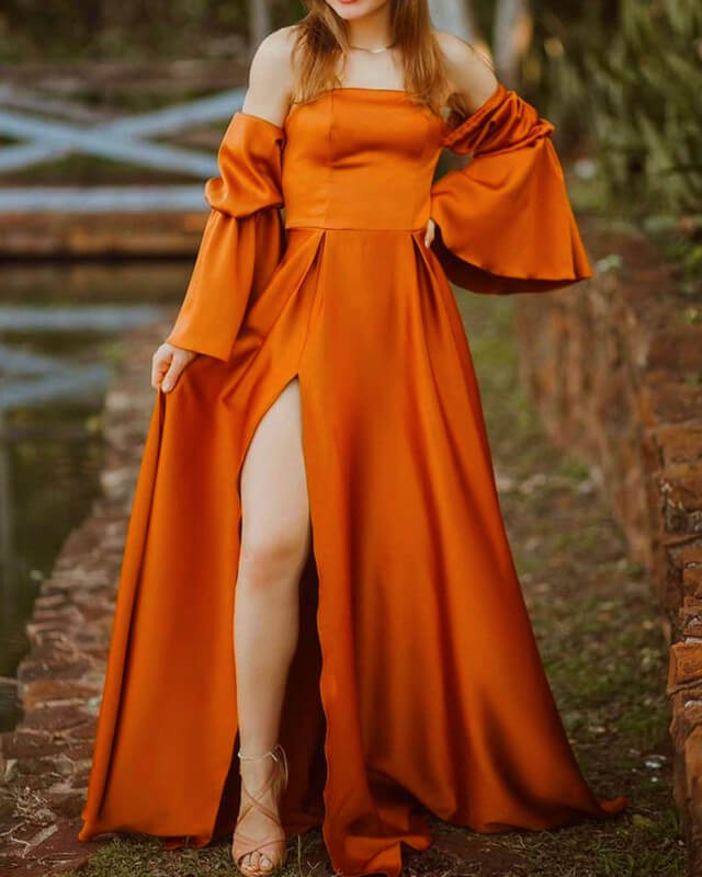 Long sleeve burnt orange best sale maxi dress