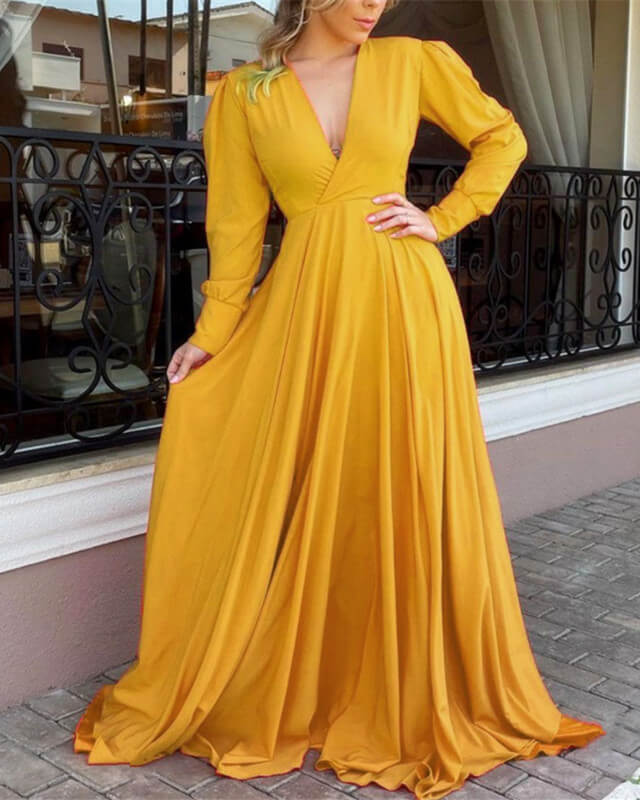 Yellow long sleeve bridesmaid sales dresses