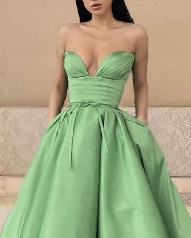 Sage Green Satin Midi Bridesmaid Dresses – Lisposa