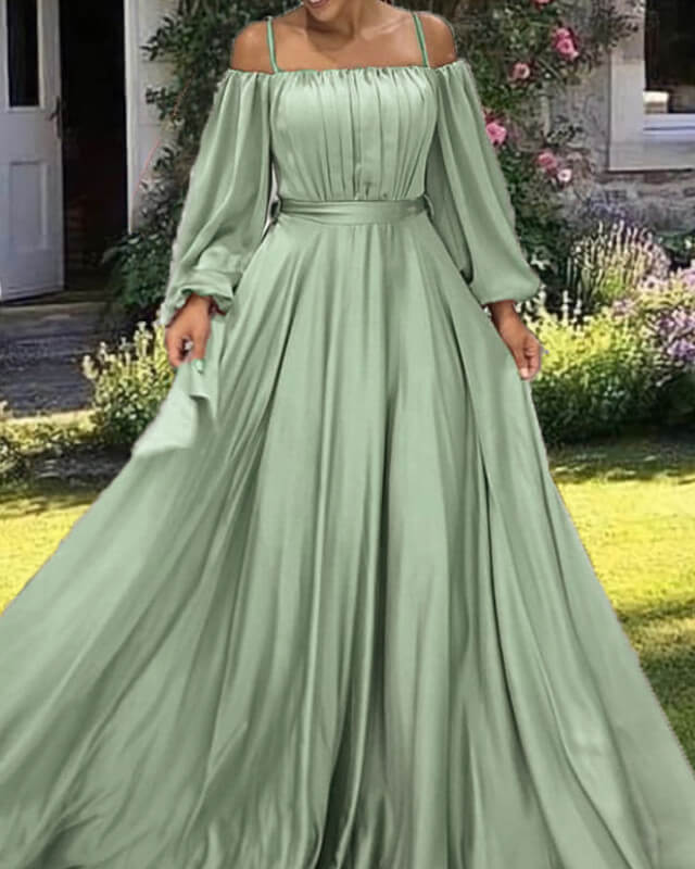 Long Green Chiffon Dress