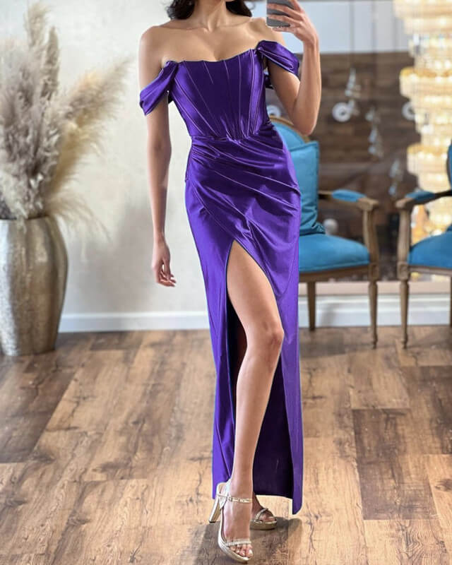 Denney Satin Dress Cobalt Violet | French Connection US
