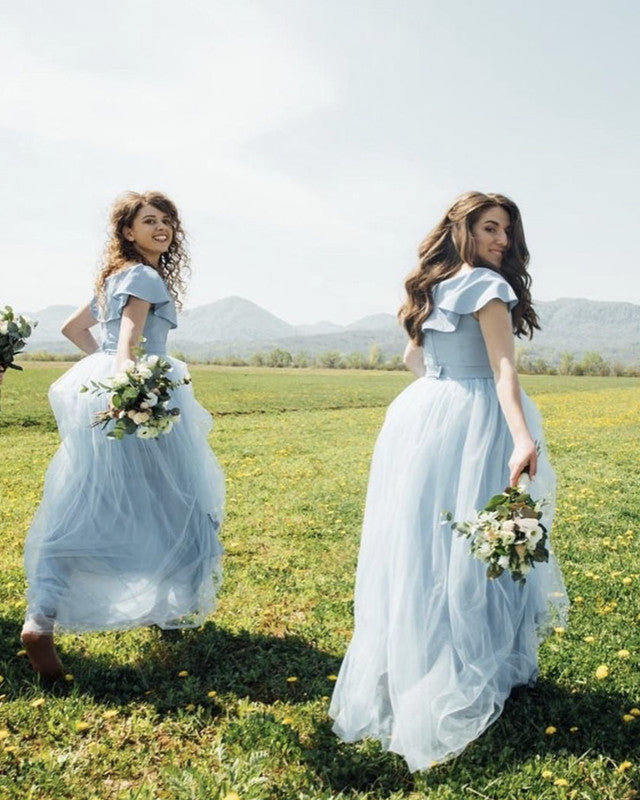 Dusty Blue Boho Bridesmaid Dresses With Sleeves – Lisposa