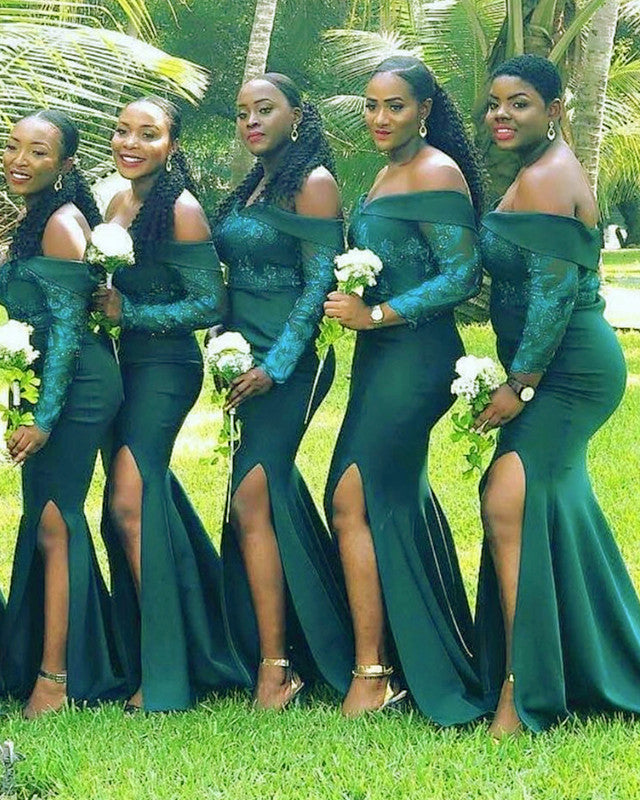 Emerald green 2024 lace bridesmaid dresses