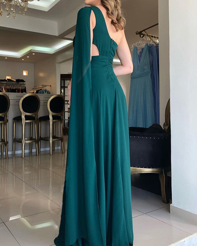 One Shoulder Teal Bridesmaid Dresses