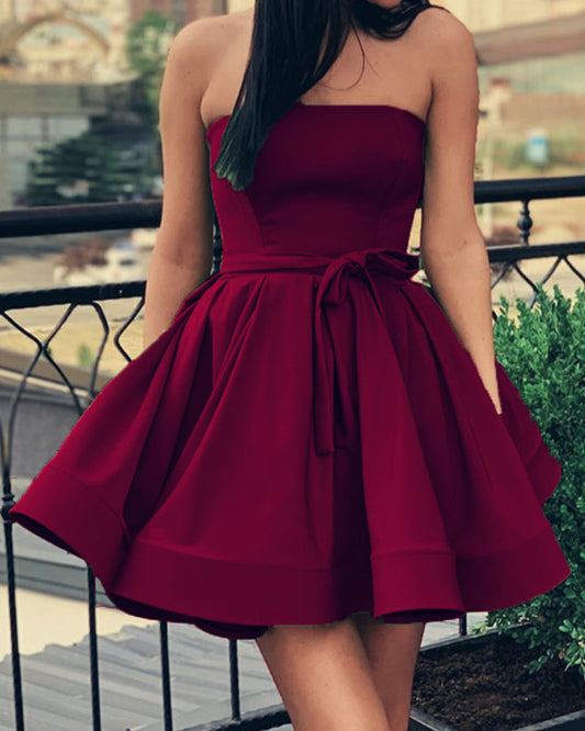 Burgundy Homecoming Dresses Strapless