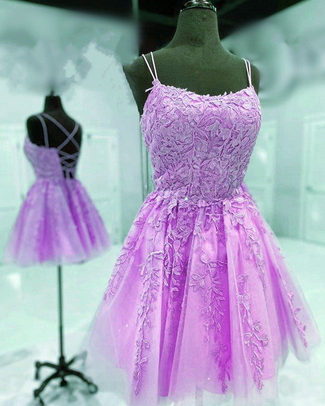 Purple lace homecoming dress best sale