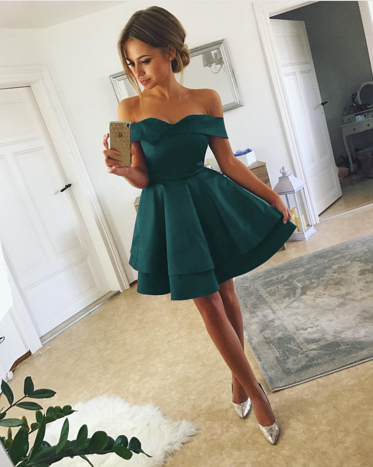 Emerald green outlet satin homecoming dress