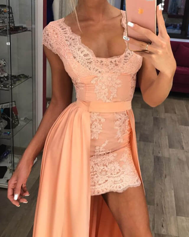 Peach Lace Mini Dress