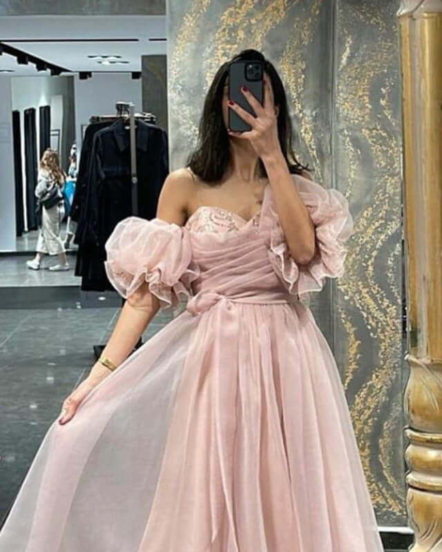 Pink dress puffy best sale