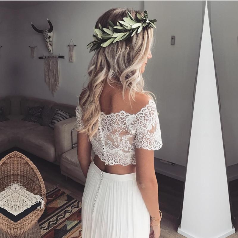 Casual Style Long Sleeve Lace Crop Top Boho Two Piece Wedding