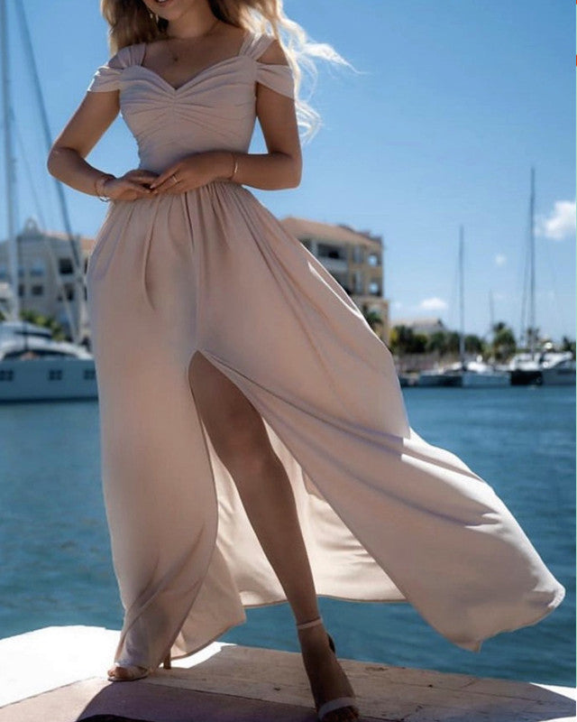 Cold shoulder chiffon maxi on sale dress