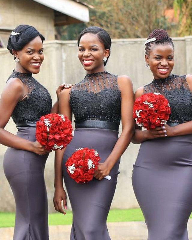 Burgundy and black bridesmaid dresses best sale