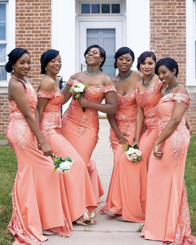 Peach color store bridesmaid dresses