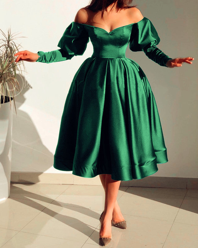 Emerald green mid length 2024 dress