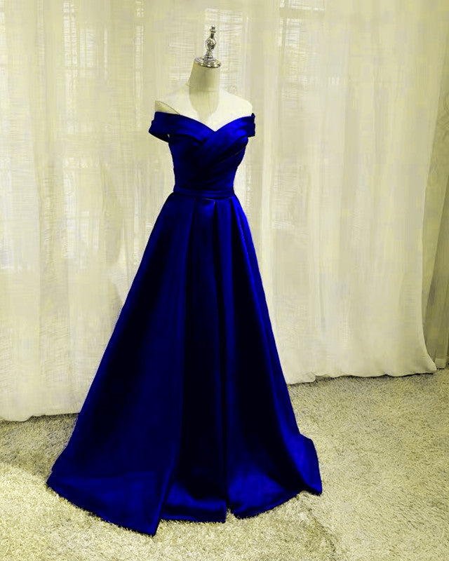 Royal blue off the shoulder sales bridesmaid dress