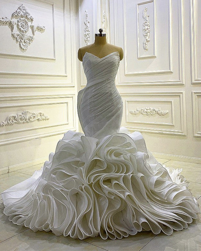 v neck ruffle wedding dress