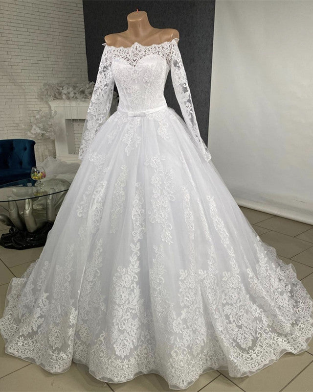 Off The Shoulder Wedding Dresses Long Sleeves Ball Gown – Lisposa