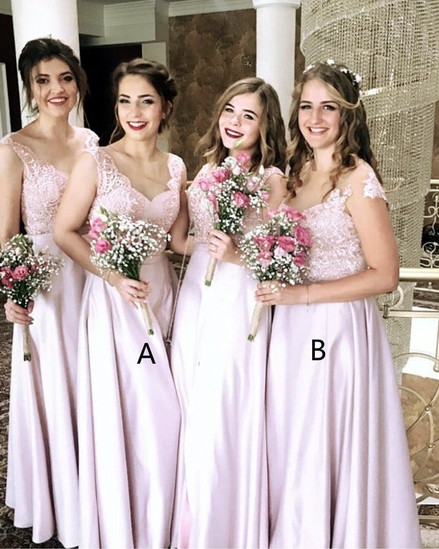 Satin pink bridesmaid clearance dresses