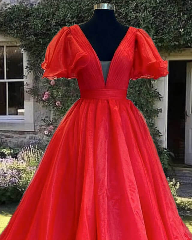 Red puffy dress on sale