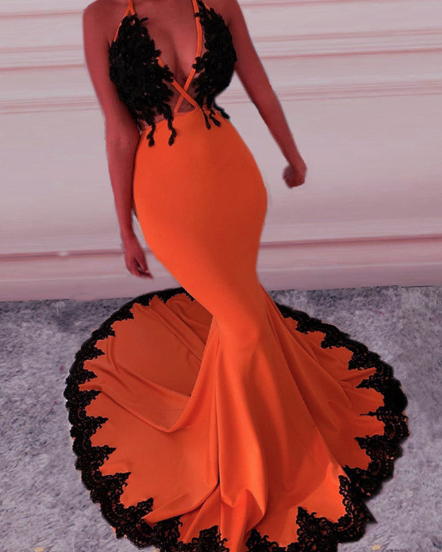 Orange and Black Prom Dresses Cheap