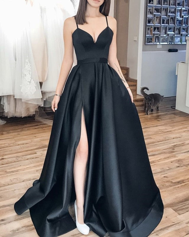 elegant floor length black prom dresses