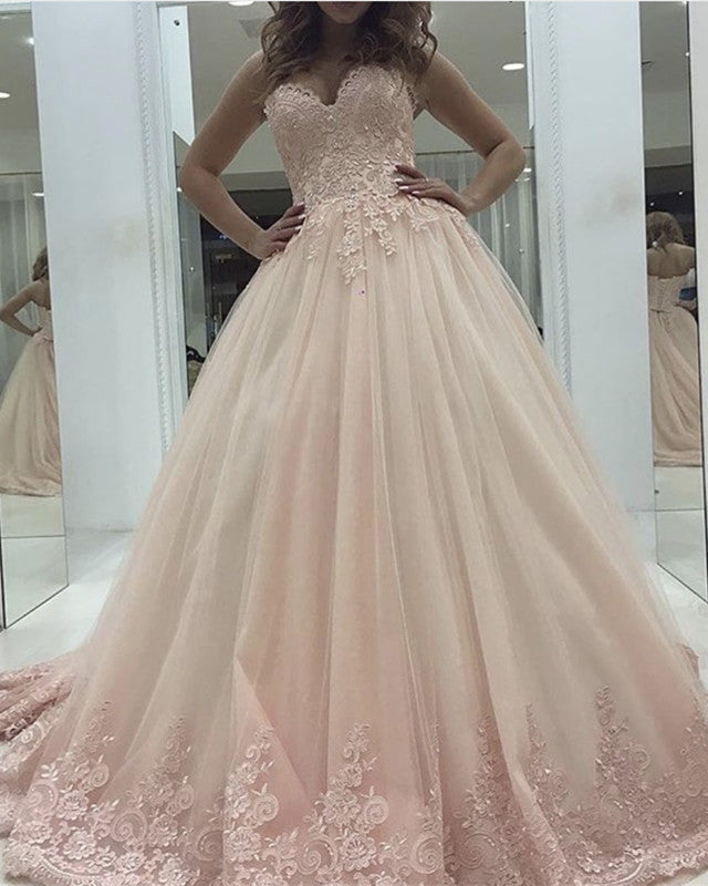 Lace Sweetheart Ball Gown Tulle Prom Dresses Elegant